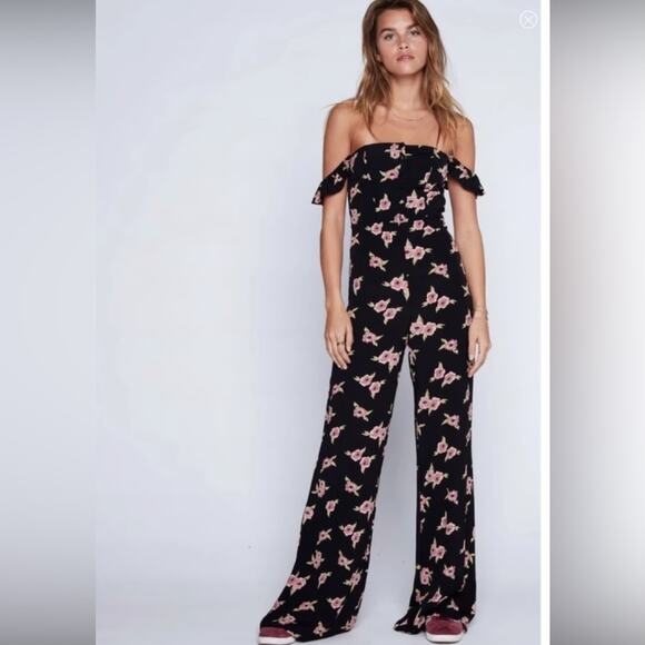 Flynn Skye x Urban Outfitters Bardot Black Floral Button-Down Jumpsuit Size S - Picture 11 of 11
